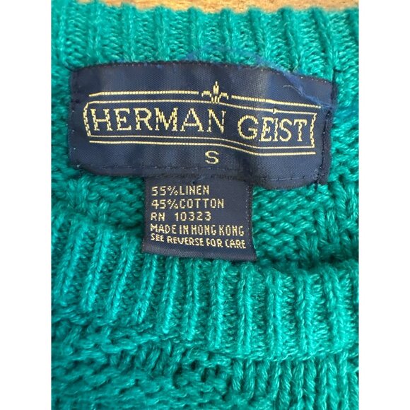 Vintage Herman Geist Knit Pullover Sweater Small Floral Tennis Short Sleeve 90s - Picture 2 of 5